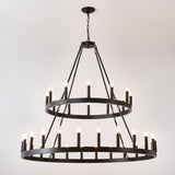 2 Tiers Wagon Wheel Chandelier Wooden Farmhouse 36-Light, Black Metal Chandeliers W1592P264853