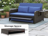 Patio Rattan Daybed Set, 2-in-1 Wicker Loveseat Sofa with Multipurpose Ottoman & Retractable Side 11310805