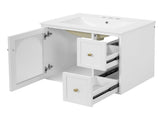 24" Bathroom Vanity Set Wall Mounted for Small Space, Bathroom Cabinet with Ceramic Sink, 2 Drawers N710P286704K