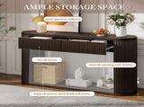 TREXM Oval Fluted Console Table with 2 Drawers and Bottom Shelf, Wood Entryway Table with Smooth N715P458125P