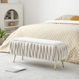 Oval Storage Bench with Gold Legs,Velvet Fabric Upholstered Ottoman Storage Benches for Bedroom End W1117P184677