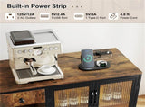 Rustic Brown Coffee Bar Table with Storage Drawer Cabinet RGB LED and Power Outlet 01381229
