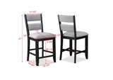 2pc Set Black Farmhouse Style Ladder Back Counter Height Side Chair Stool Gray Color Upholstered B011135074