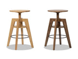 Spencer Minimalist Oak Wood Adjustable Bar Counter Stool, Walnut Brown Oak Wood B2719P252308