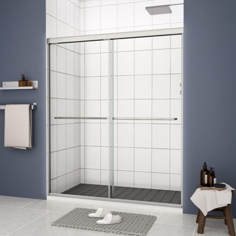 ZUN Bypass shower door, sliding door, with 1/4" tempered glass and Chromed finish 4870 W2122131038