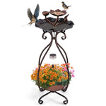 ZUN Copper Solar Bird Bath Feeder Combo with Flower Planter Pedestal and Solar Lights 92400841