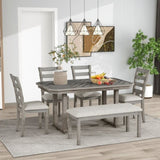 ZUN 6-Piece Rubber Wood Dining Table Set with Beautiful Wood Grain Pattern Tabletop Solid Wood Veneer 14992936