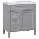 ZUN 30'' Bathroom Vanity with Top Sink, Modern Bathroom Storage Cabinet with 2 Drawers and a Tip-out 43722201