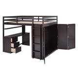 ZUN Full size Loft Bed with Drawers,Desk,and Wardrobe-Espresso 88317117