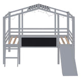 ZUN Twin Size Loft Bed with Ladder and Slide, House Bed with Blackboard and Light Strip on the Roof, WF307450AAE