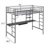 Twin Size Metal Loft Bed with Desk and Storage Shelves, 2 Built-in Ladders & 94507753