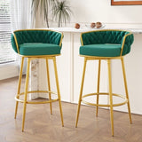 ZUN Swivel Counter Height Bar Stools Set of 2, 31.5" Bar Height Stools with Hand-Woven Backrest & Gold N762P216979F