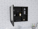 Medicine Single Door Cabinet 19" H With Mirror, Five Interior Shelves, Black B097132884