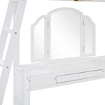 ZUN Full Wooden Loft Bed with U-shaped Desk,Storage Compartments and Tri-fold Mirror, White 71431452