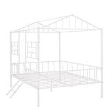 ZUN Metal House Bed Frame Full Size with Slatted Support No Box Spring Needed White MF289094AAK