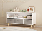 4 Cube Kids Bookcase & Toy Storage Organizer with 3 Fabric Drawers for Playroom Storage,Gray 99608444