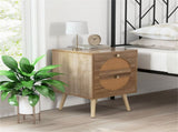 Set of 2 Bohemian 2-Drawer Bedside Table, 54.6140.6455.88 cm Natural Pine Wood Legs Nightstand, 88 48753669