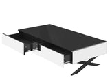Rectangular Mirror Coffee Table for Living Room with Storage and Metal Base, 2 drawers, Black High N735P350387B