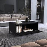 ZUN Coffee Table 15.6" H, 1 shelf, 4 legs, Black B097P250877