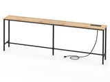 62.99"x7.87"x31.10" Console Table, MDF with Melamine Veneer & Iron Frame, with Power Outlet, Oak 30478404