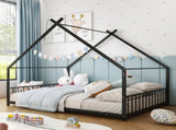 Full Size Metal House Bed Frame, Montessori Floor Bed with Safety Side Guard Rails, No Box Spring 45516107