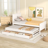Twin Size Platform Bed with Trundle and Drawers, White WF298815AAK