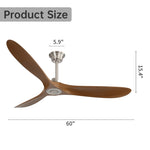 ZUN 60 Inch Outdoor Ceiling Fan Without Light 3 ABS Blade with Smart APP Control W934P156671