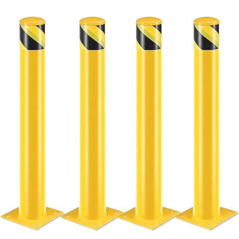 ZUN Safety Bollard Post, 52 Inch Height Steel Bollards, 4.5 Inch Diameter Parking Bollard, Yellow Powder 91502992