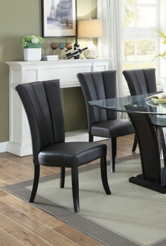 ZUN Black Faux Leather Upholstered Lines back Set of 2pc Chairs Dining Room Wide Flair back Chair HSESF00F1591