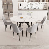 47-63" expandable circular dining tables , equipped with 6 PU fabric thick cushioned dining chairs 73255211