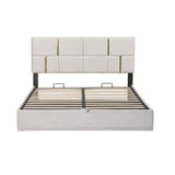 Queen Size Upholstered Platform Bed with Hydraulic Storage System,No Box Spring Needed,Beige N733P207778A