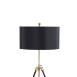 ZUN Black and Gold Tripod Drum Shade Floor Lamp B062P153722