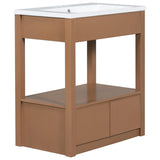 ZUN 30" Bathroom Vanity with Sink Top, Bathroom Cabinet with Open Storage Shelf and Two Drawers, Brown 51882165