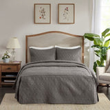 3 Piece Split Corner Pleated Quilted Bedspread Dark Grey Queen B03597559