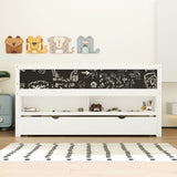 Twin Size Wood Low Loft Bed with Storage Shelves, Blackboard and Trundle, White N709P256926K