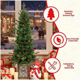4FT Christmas Tree with 100 Multicolor LED Lights Pre-Lit Green Artificial Plant Pot Red Berries & 56233318