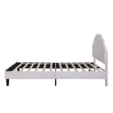 Full Size Upholstered Platform Bed with Flower Pattern Velvet Headboard, Beige 70479085