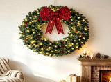 48" Holiday Wreath with Bow, Berries, Pinecones & 8 Modes 36989048