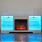 TV Stand Electric Fireplace TV Stand Glass Shelves, 3D Fireplace TV Stand LED Lights Wood W2275P149866