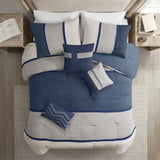 7 Piece Faux Suede Comforter Set Blue Queen B03596784