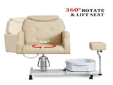 PVC Iron Frame Manual Reclining Pedicure Chair with Stool & Basin, Sand Color 16614721