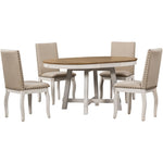 ZUN 5-Piece Farmhouse Dining Table Set Wood Round Extendable Dining Table and 4 Upholstered Dining 80008681