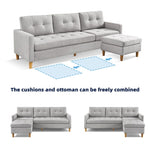 ZUN 87 Inches Wide Modern Convertible Sofa & Chaise, L Shaped Tufted Fabric Couch, Reversible B082111420