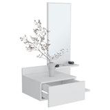 ZUN Vienna 23.6" Wide 3-Tier Shelf Floating Mirror Console Table, Full Extension Drawer White B070P242498