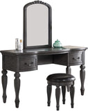 ZUN Bedroom Classic Vanity Set Wooden Carved Mirror Stool Drawers Antique Grey Finish HS00F4005-ID-AHD