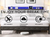 King Bed Frame Storage Headboard, Charging Station and LED Lights, Upholstered Platform Bed 18121287