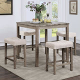 ZUN Transitional 5pc Counter Height Dining Set Gray Counter HT. Table and 4x Stools Linen-like Beige B011P230005