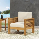 Outdoor Acacia Wood Club Chairs with Cushions, TeakBeige, 27.75"D x 32"W x 27.75"H 70692.00
