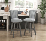 ZUN Gray Finish Set of 2 Pub Height Chairs Swivel Seat Tufted Fabric Upholstered Solid Wood Dining B011P220998