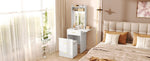 ZUN Small Vanity Desk with Mirror and Light, Dressing Table with Charging Station & Fold-up Panel for N704P210497K